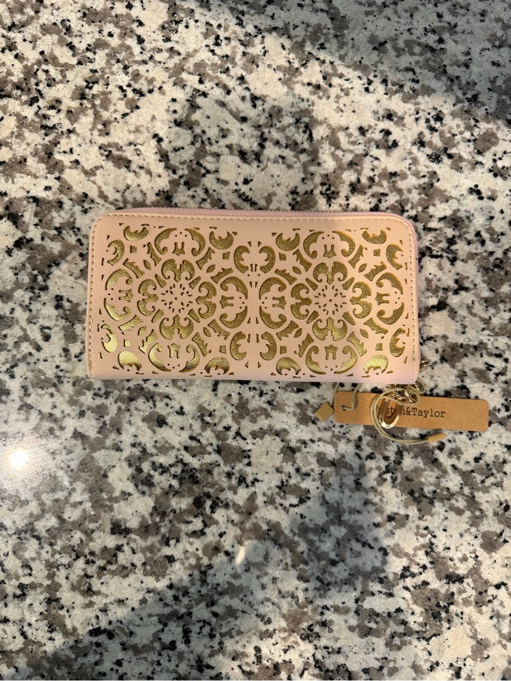 Justin & Taylor Pink Zip-Around Wallet with Gold Laser-Cut Detail